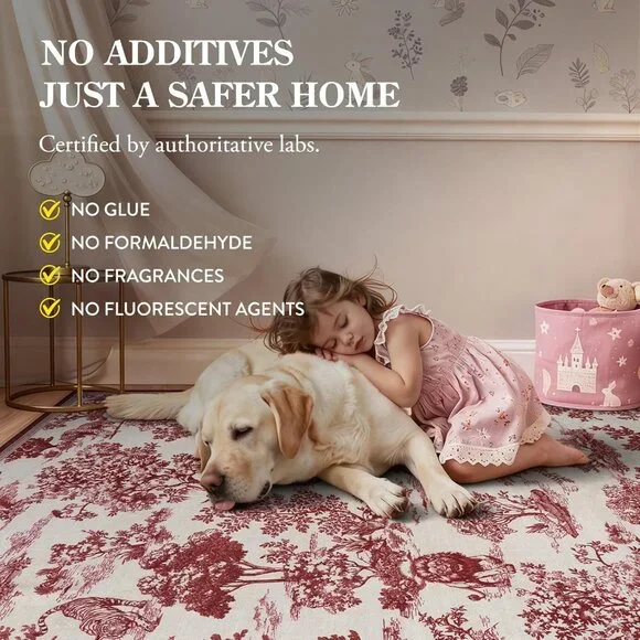 5x7 Area Rugs Red Delft Rug for Living Room, Washable Rug for Bedroom Dining Roo - Picture 2 of 8